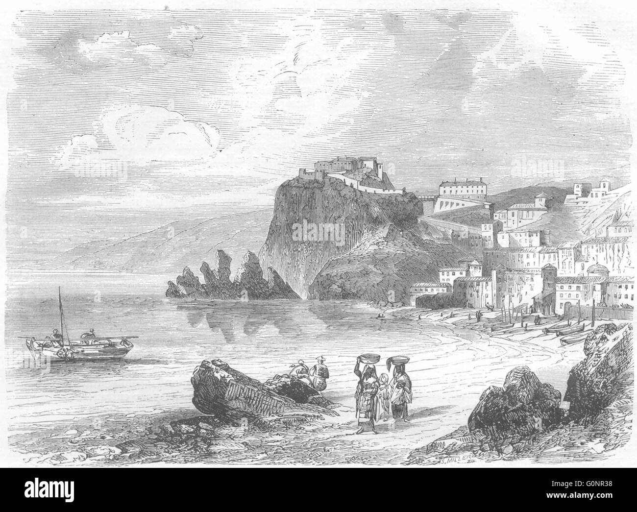 Italie : Sicile : Rock & Scylla, antique print 1870 Banque D'Images