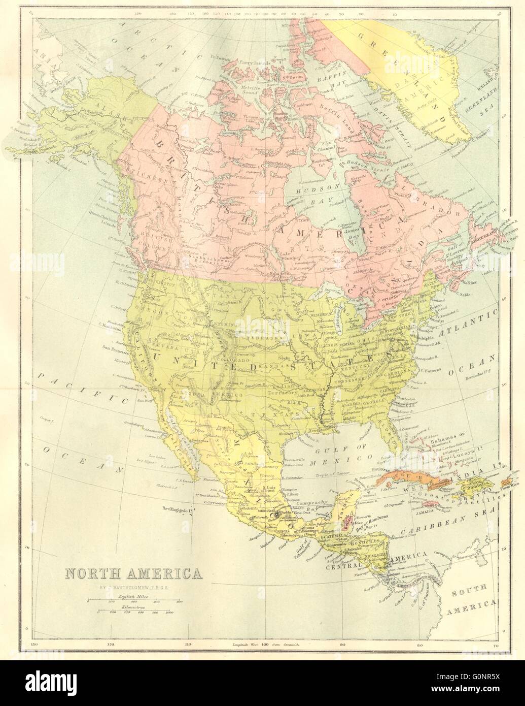 Amérique du Nord : la carte, 1870 Banque D'Images