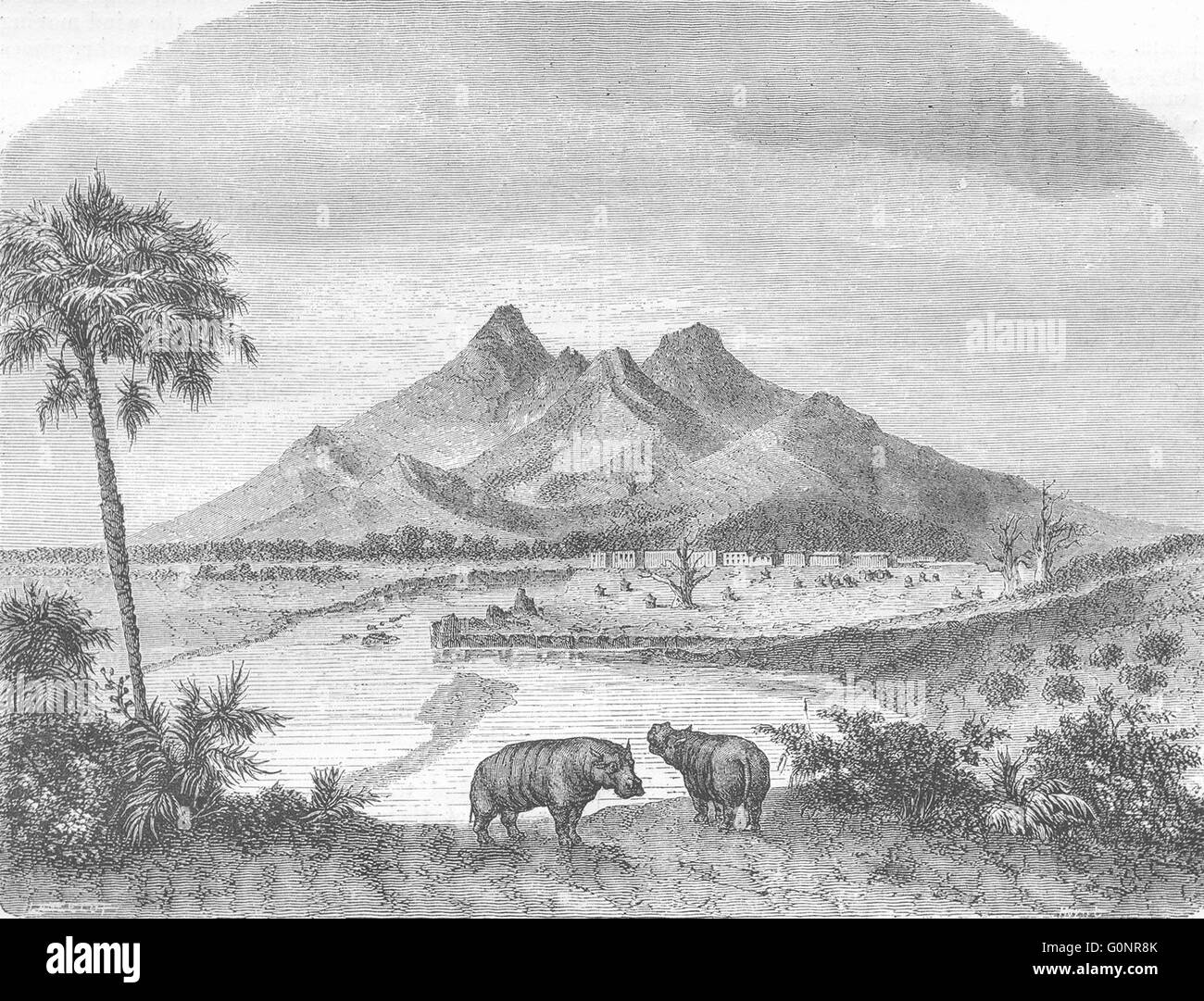 Bâtiments : Sources de Nil : dernière maison égyptien, antique print 1870 Banque D'Images