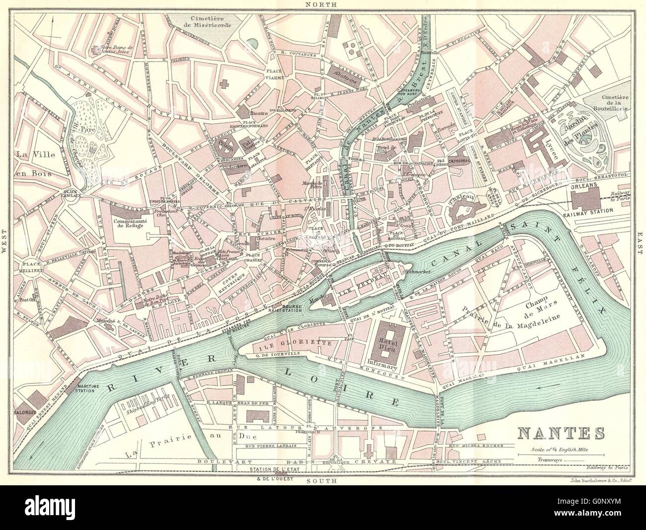 NANTES ville plan de la ville. Loire-Atlantique, 1914 carte antique Photo  Stock - Alamy