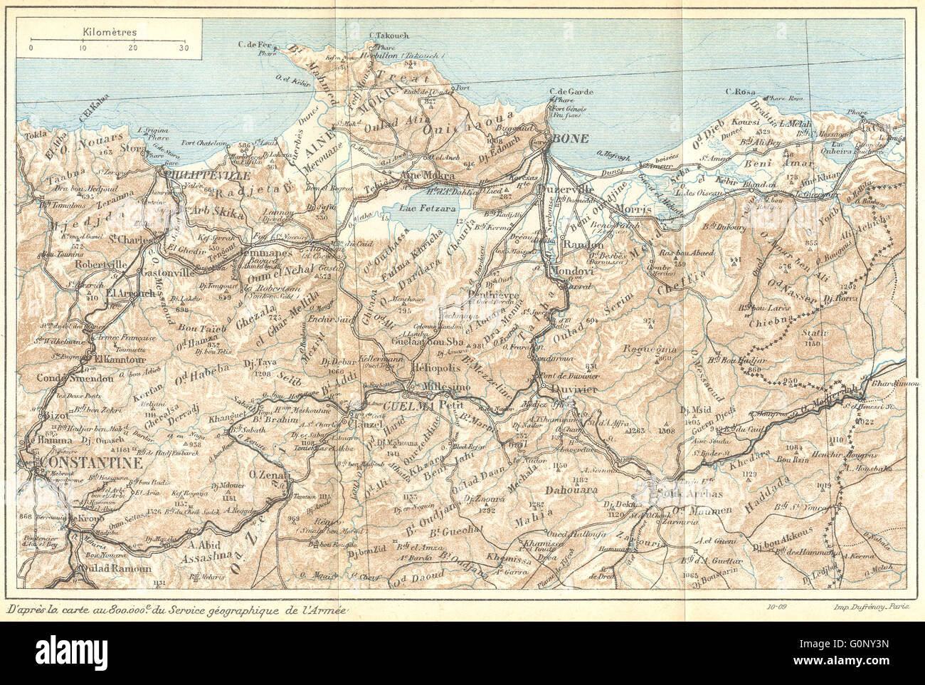 Algérie : Orientale, 1909 carte antique Banque D'Images