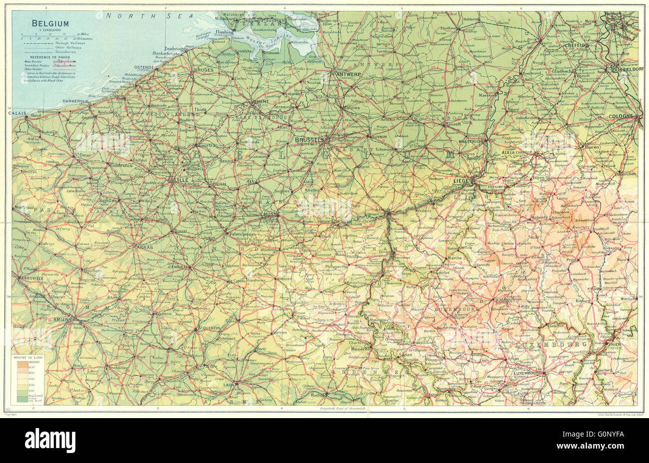 Belgique : carte du pays, 1924 Banque D'Images