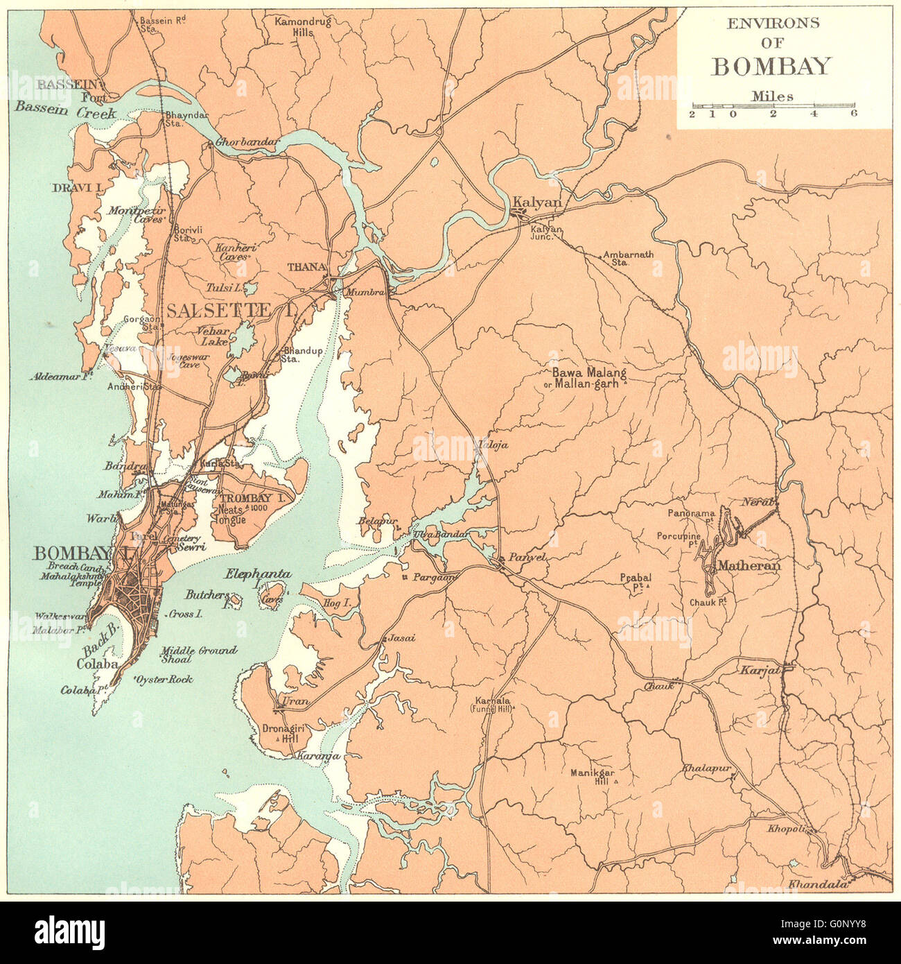 Inde : Bombay (Mumbai) environs. L'État du Maharashtra. Salsette Matheran Kalyan, 1924 map Banque D'Images