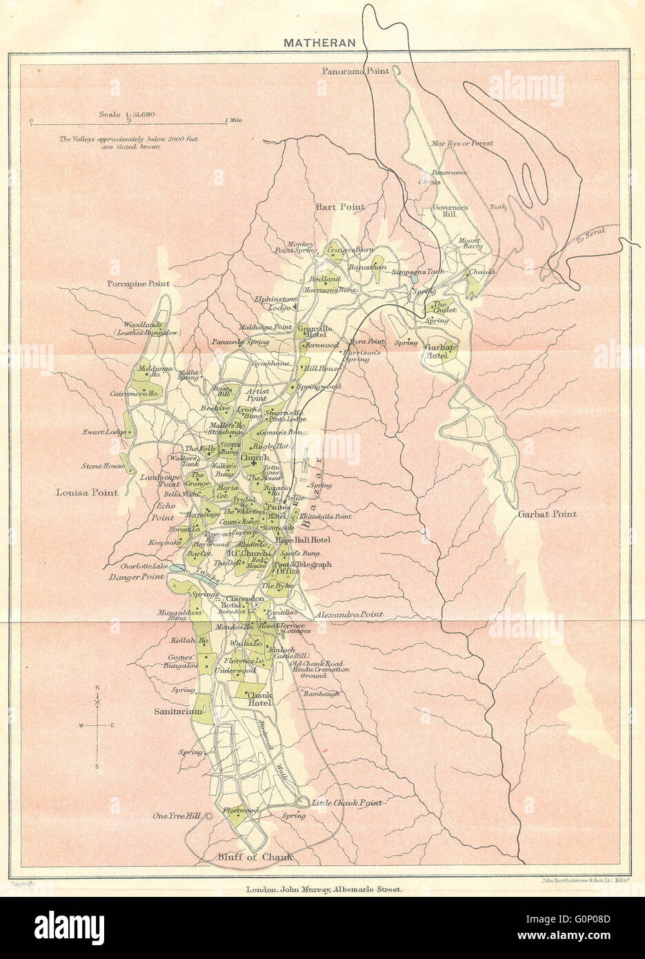 L'Inde britannique : Matheran Hill station. Maharashtra., 1924 carte vintage Banque D'Images
