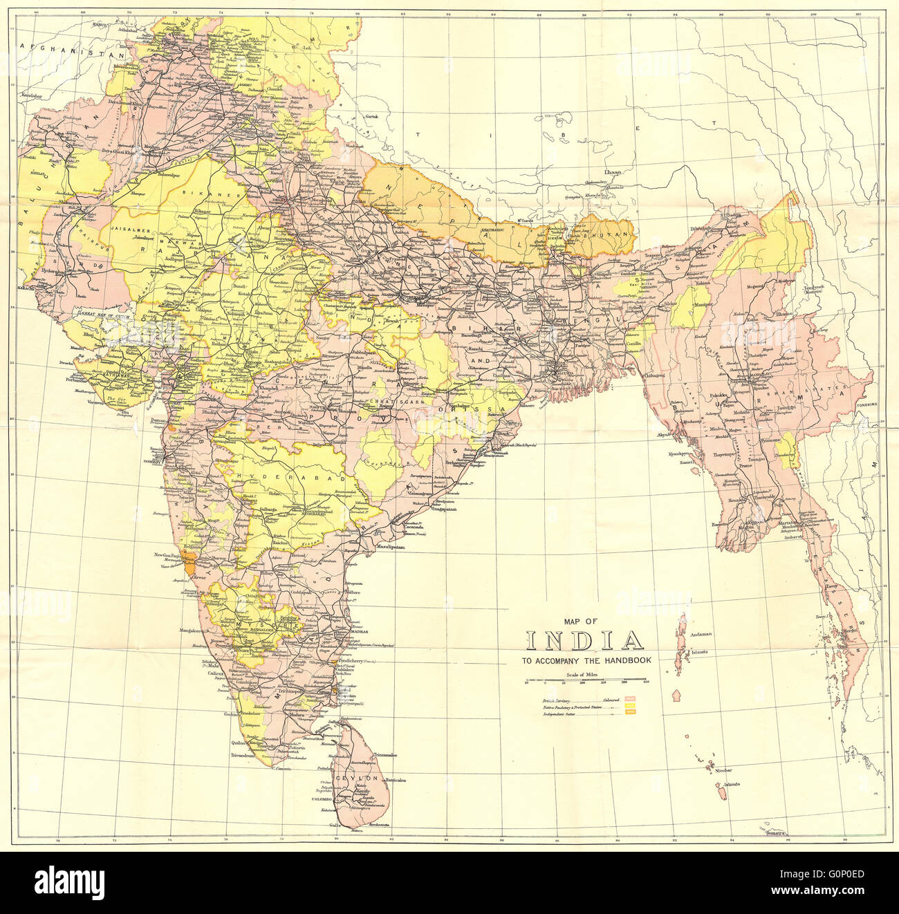 L'Inde britannique : montrant British, originaire d'États indépendants. La Birmanie, 1924 map Banque D'Images