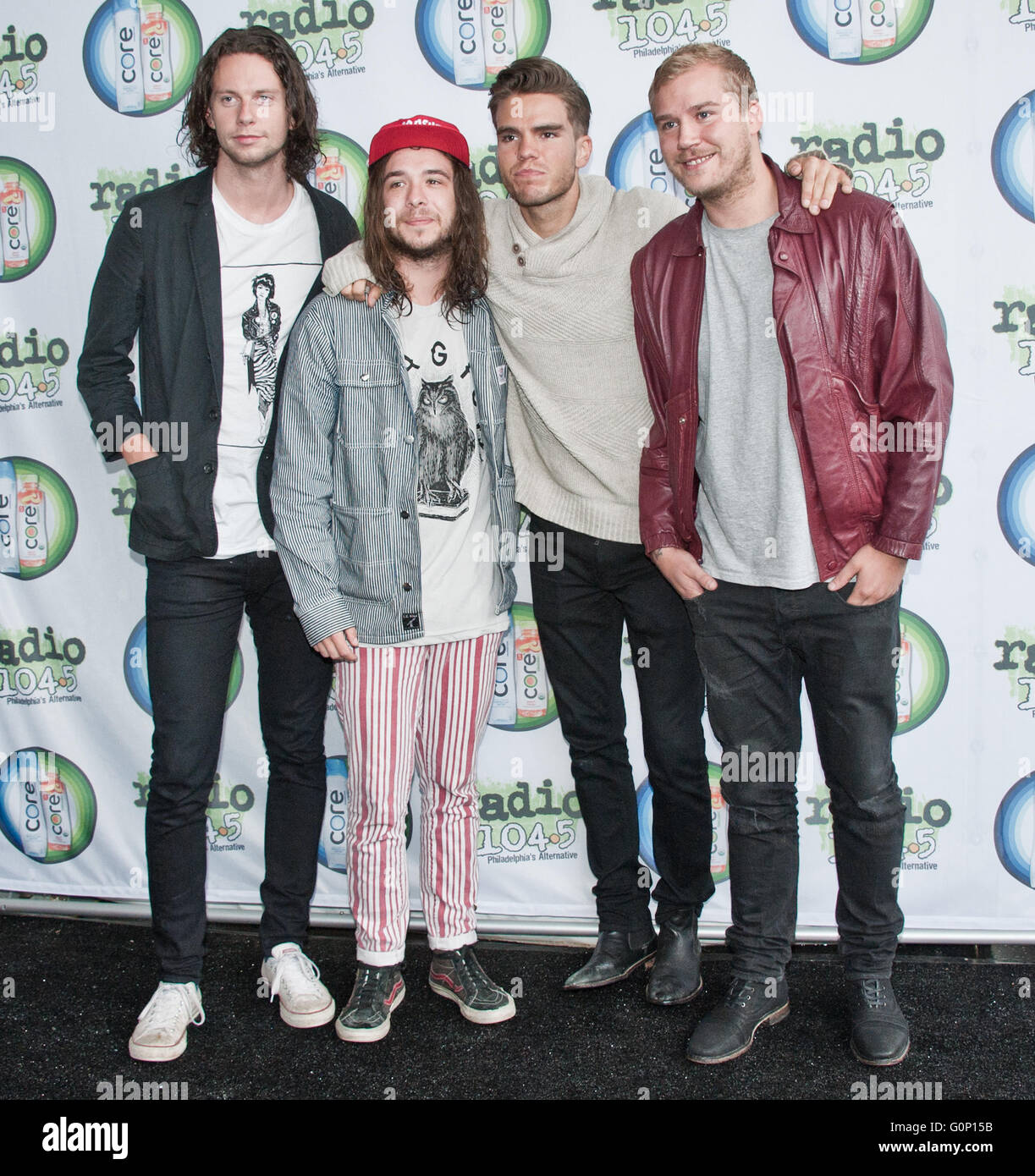 Philadelphia, PA, USA. 1er mai 2016. Groupe de rock indépendant islandais Kaleo posent à Radio 145,5 millions aujourd''s Block Party. Banque D'Images