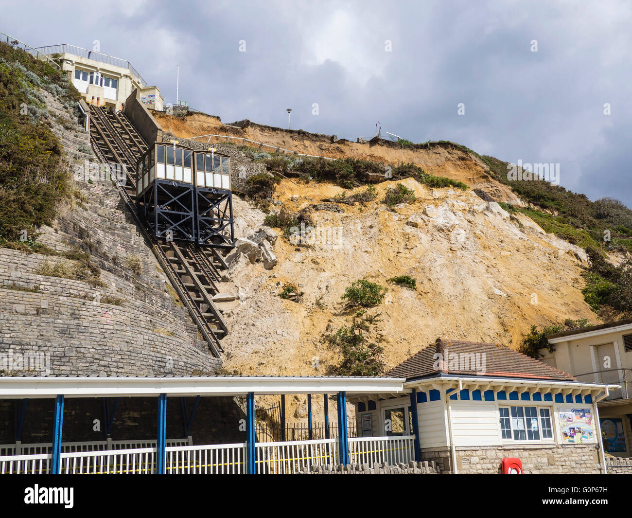 Glissement sur East Cliff, Bournemouth, Dorset, UK Banque D'Images