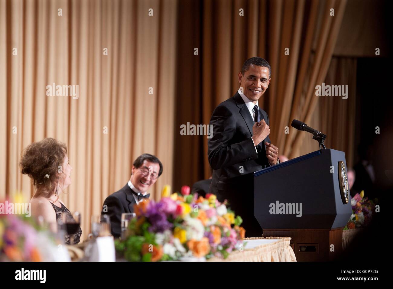 Président américain Barack Obama prononce une allocution au cours de la White House Correspondents Association Dîner 9 mai 2009 à Washington, D.C. Banque D'Images