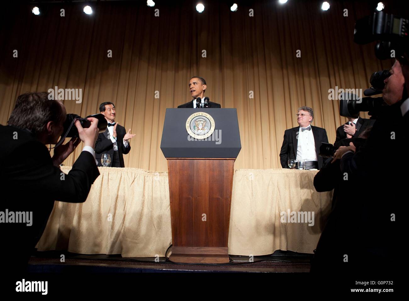 Président américain Barack Obama prononce une allocution au cours de la White House Correspondents Association Dîner 1er mai 2010 à Washington, D.C. Banque D'Images