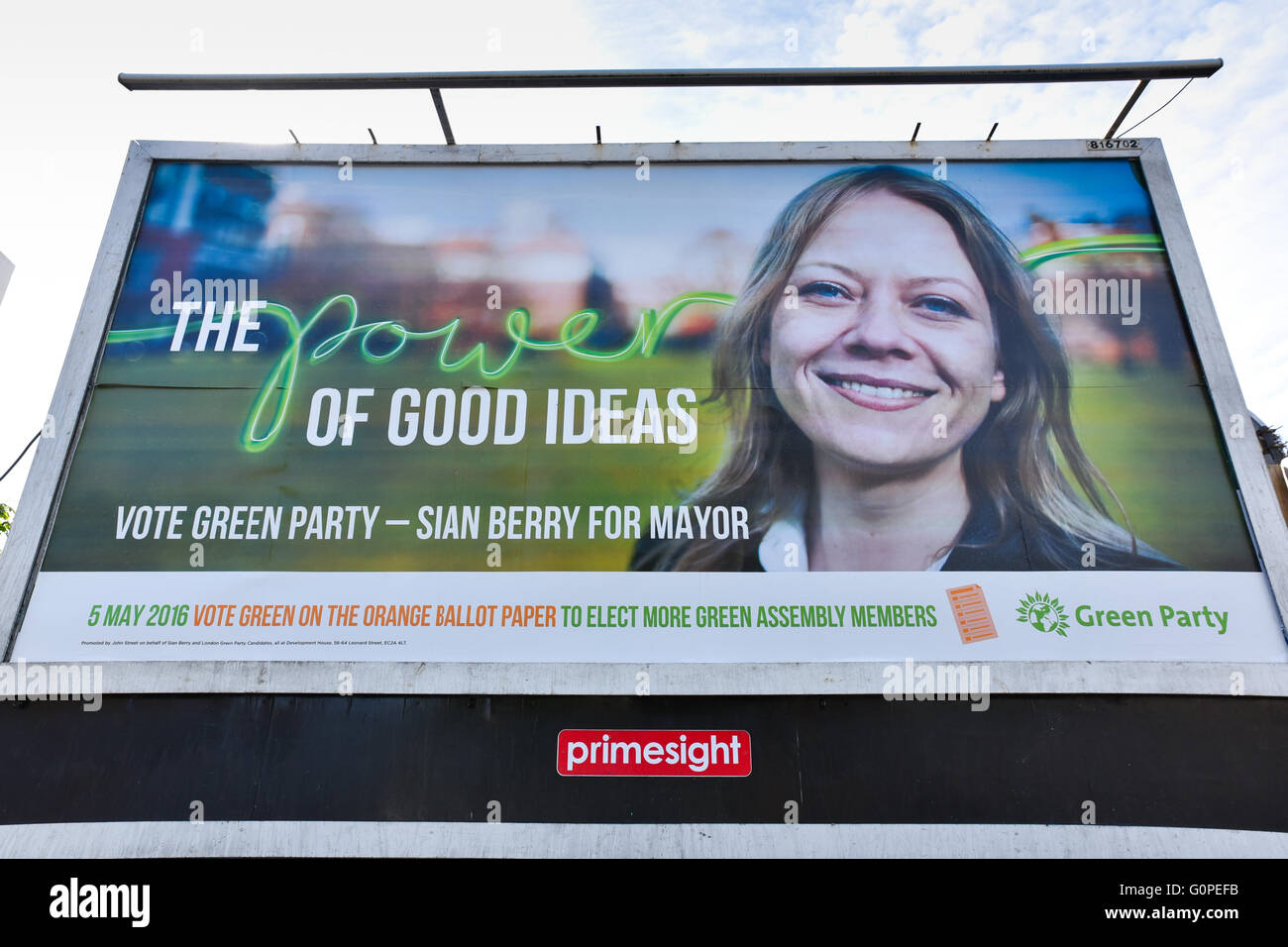 Turnpike Lane, Londres, Royaume-Uni. 3e mai 2016. Sian Berry, candidat du Parti Vert Le maire de Londres poster Crédit : Matthieu Chattle/Alamy Live News Banque D'Images