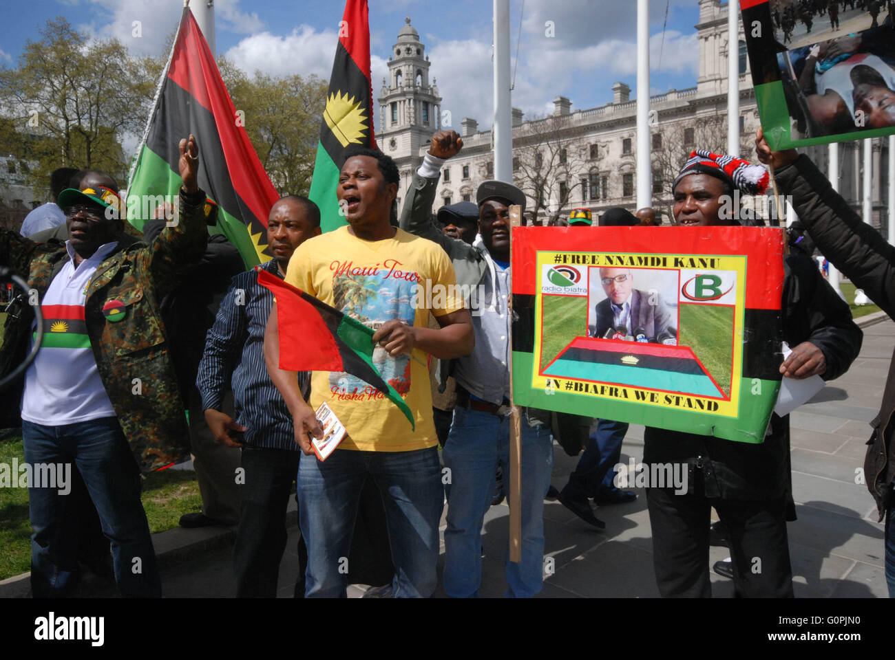 La place du parlement, Londres, Royaume-Uni. 3e mai 2016. Biafra, membres de la communauté de droits humains nnamdi kanu , porte-parole , Crédit : Philip Robins/Alamy Live News Banque D'Images