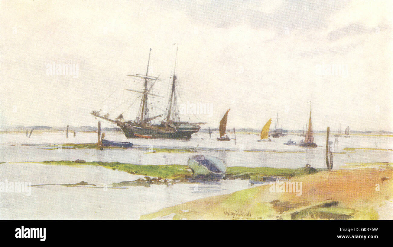 EMSWORTH : les vasières. Bateau à voile. Chichester Harbour. HAMPSHIRE, print 1909 Banque D'Images