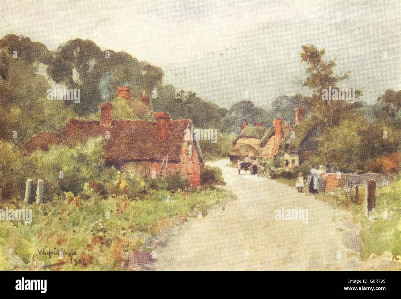 CHILBOLTON : vue sur le village. Vallée d'essai. HAMPSHIRE, antique print 1909 Banque D'Images