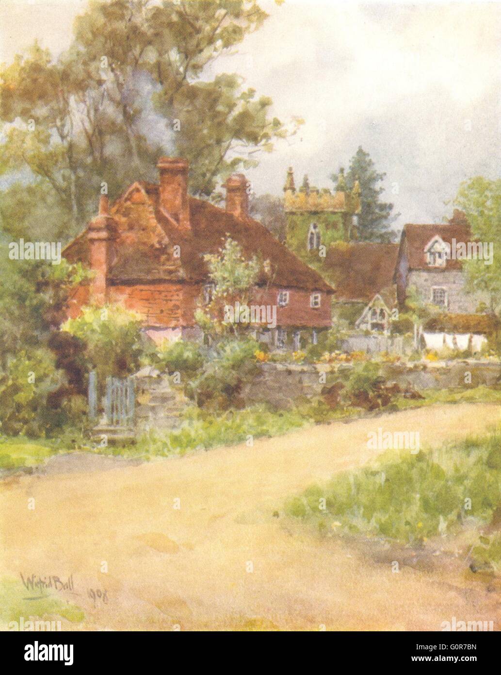 HEADLEY : belle vue sur le village. HAMPSHIRE, antique print 1909 Banque D'Images