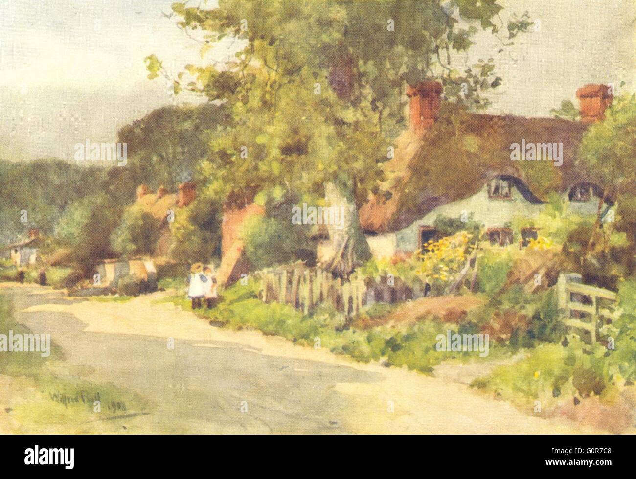LONGPARISH : belle vue sur le village. HAMPSHIRE, antique print 1909 Banque D'Images