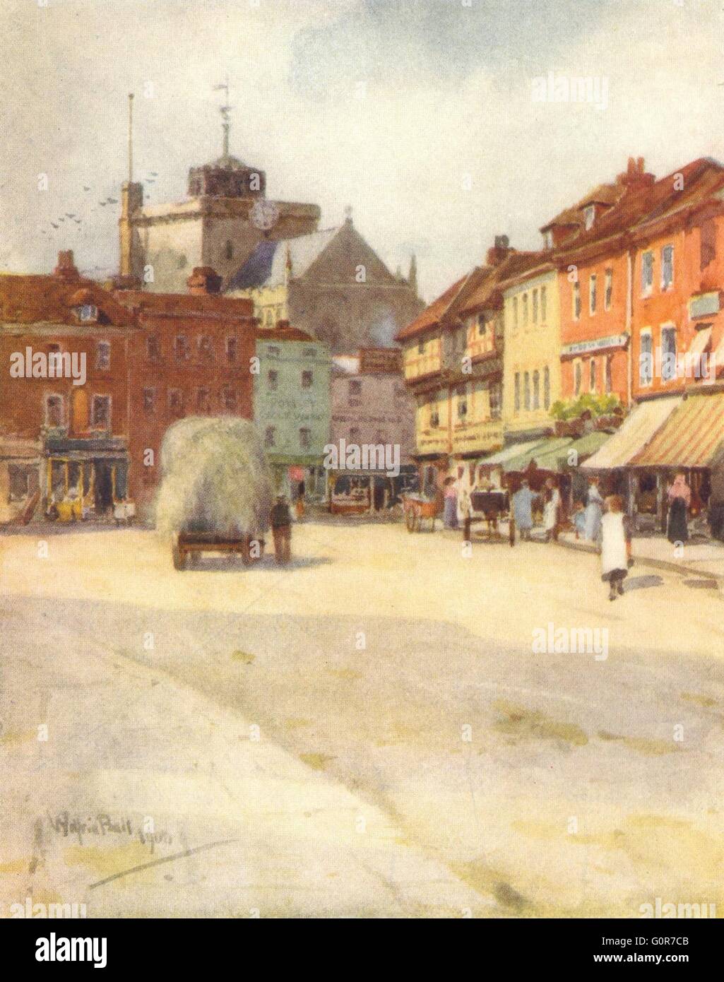 ROMSEY : vue sur la Place du marché d'abbaye. HAMPSHIRE, antique print 1909 Banque D'Images