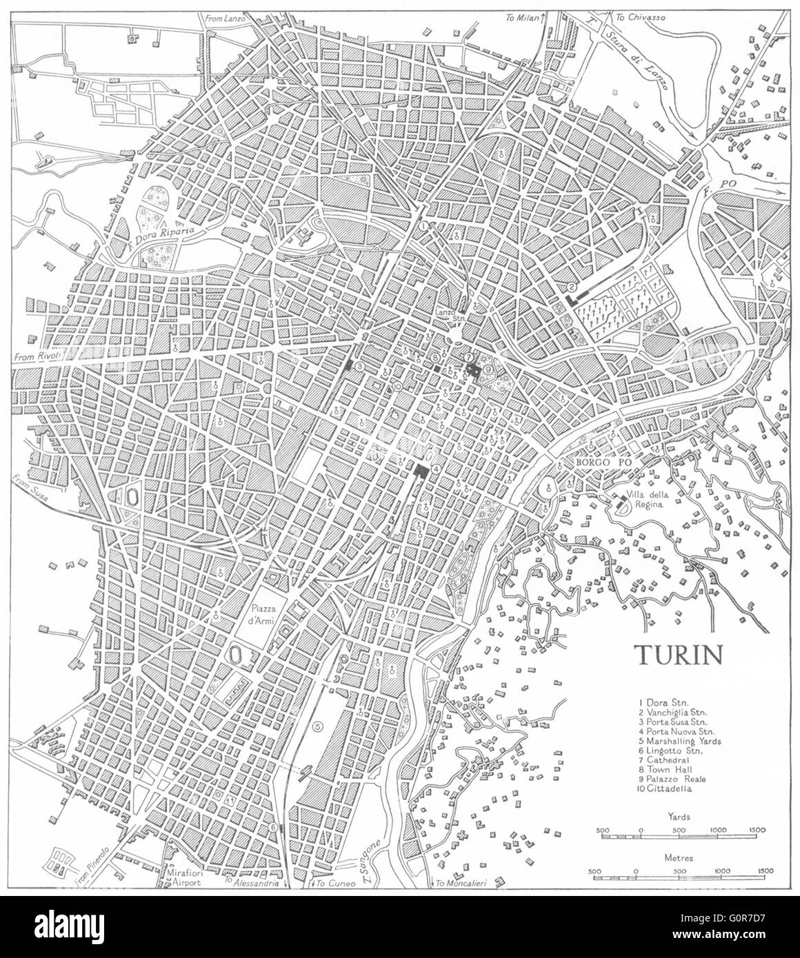 Italie : Turin, 1945 carte vintage Banque D'Images