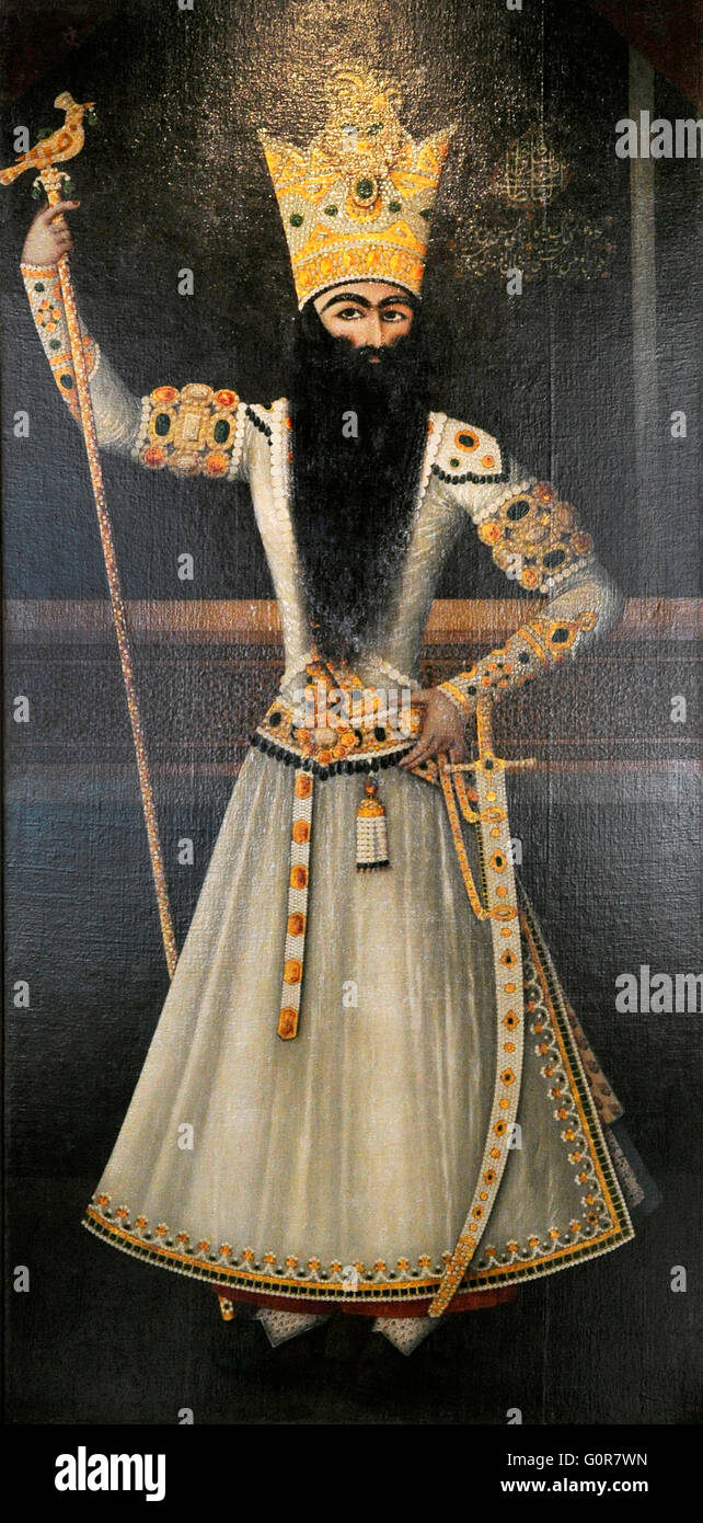 Fath-Ali Shah Qajar (1772-1834). Deuxième roi de Perse Qajar. Portrait par le peintre persane Mihr 'Ali (fl.1795-post 1830), l'Iran. 1809-1810 Carnets. Huile sur toile. Le Musée de l'Ermitage. Saint Petersburg. La Russie. Banque D'Images