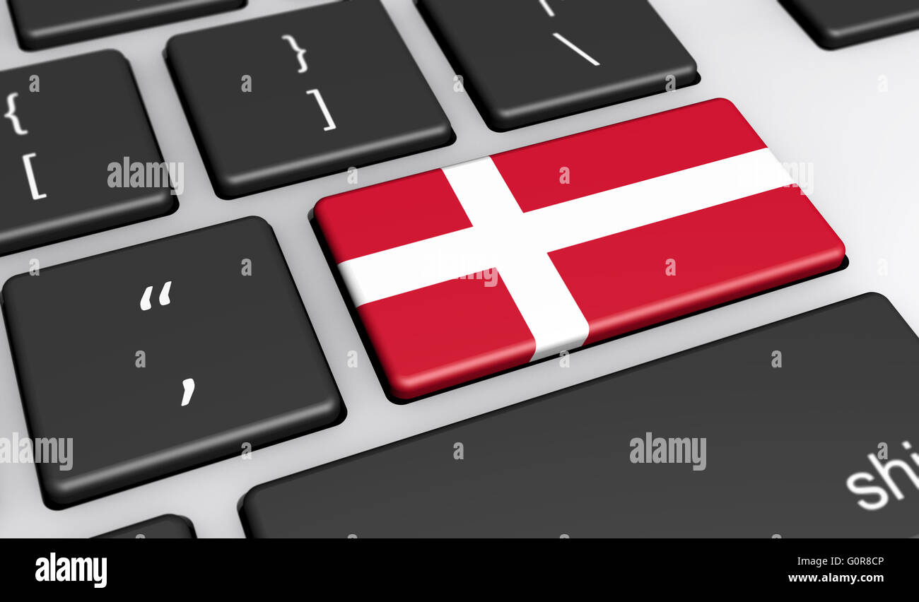 Danemark La numérisation et l'utilisation des technologies numériques concept avec le drapeau danois sur une touche de l'ordinateur 3D illustration. Banque D'Images