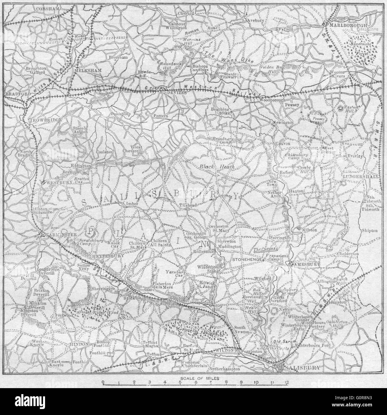 WILTS : croquis la plaine de Salisbury, 1898 Banque D'Images