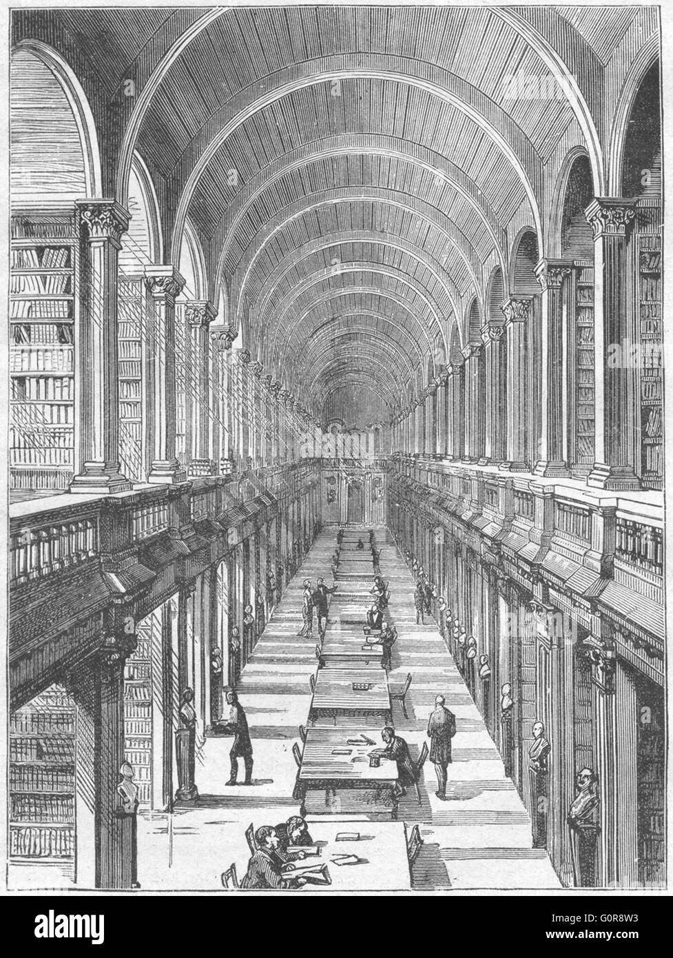 Irlande : Dublin City : Bibliothèque, Trinity College, antique print 1898 Banque D'Images