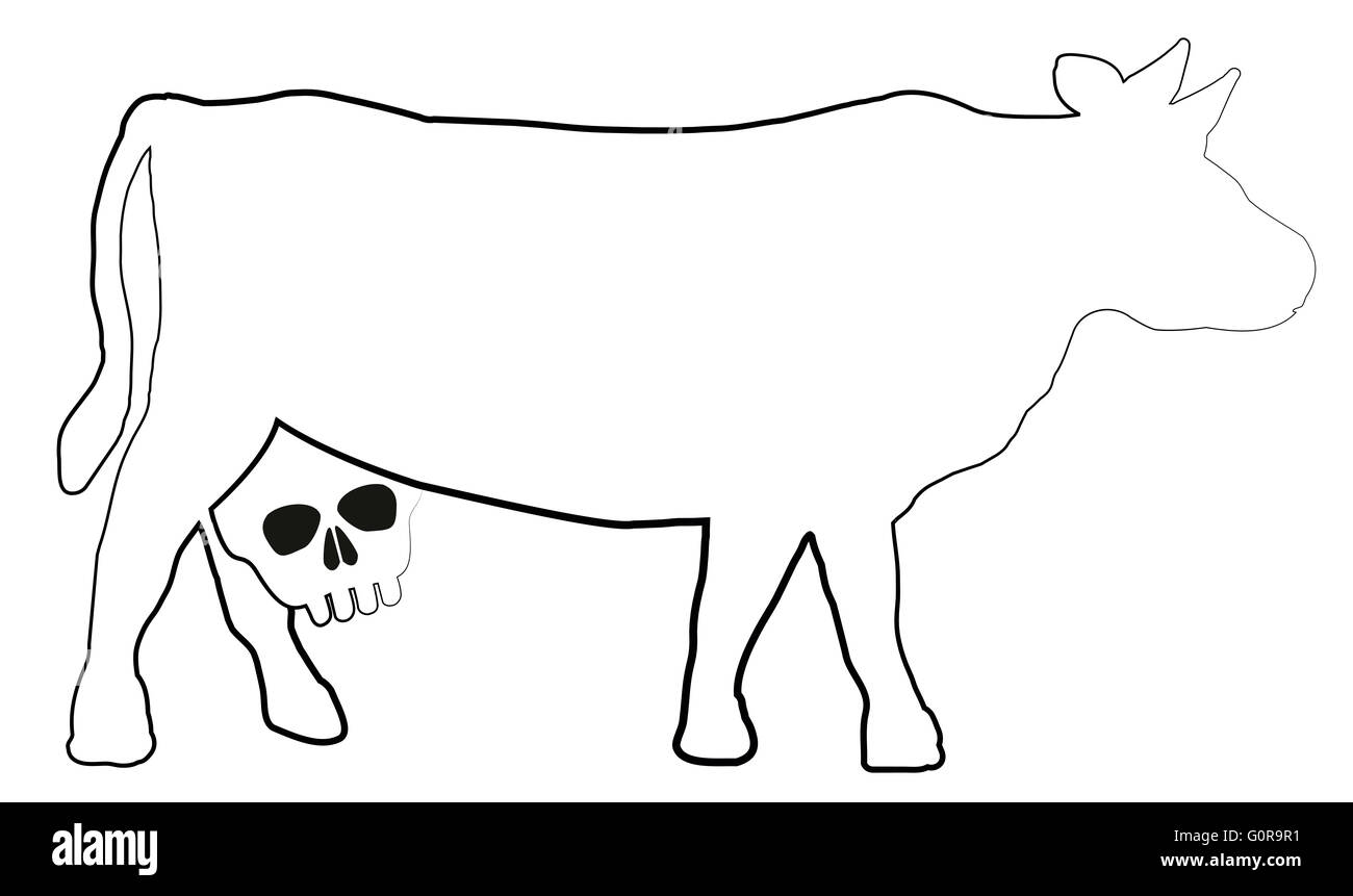 Vache avec un crâne au lieu d'une mamelle - un symbole pour mauvaise le lait et les produits laitiers. Banque D'Images