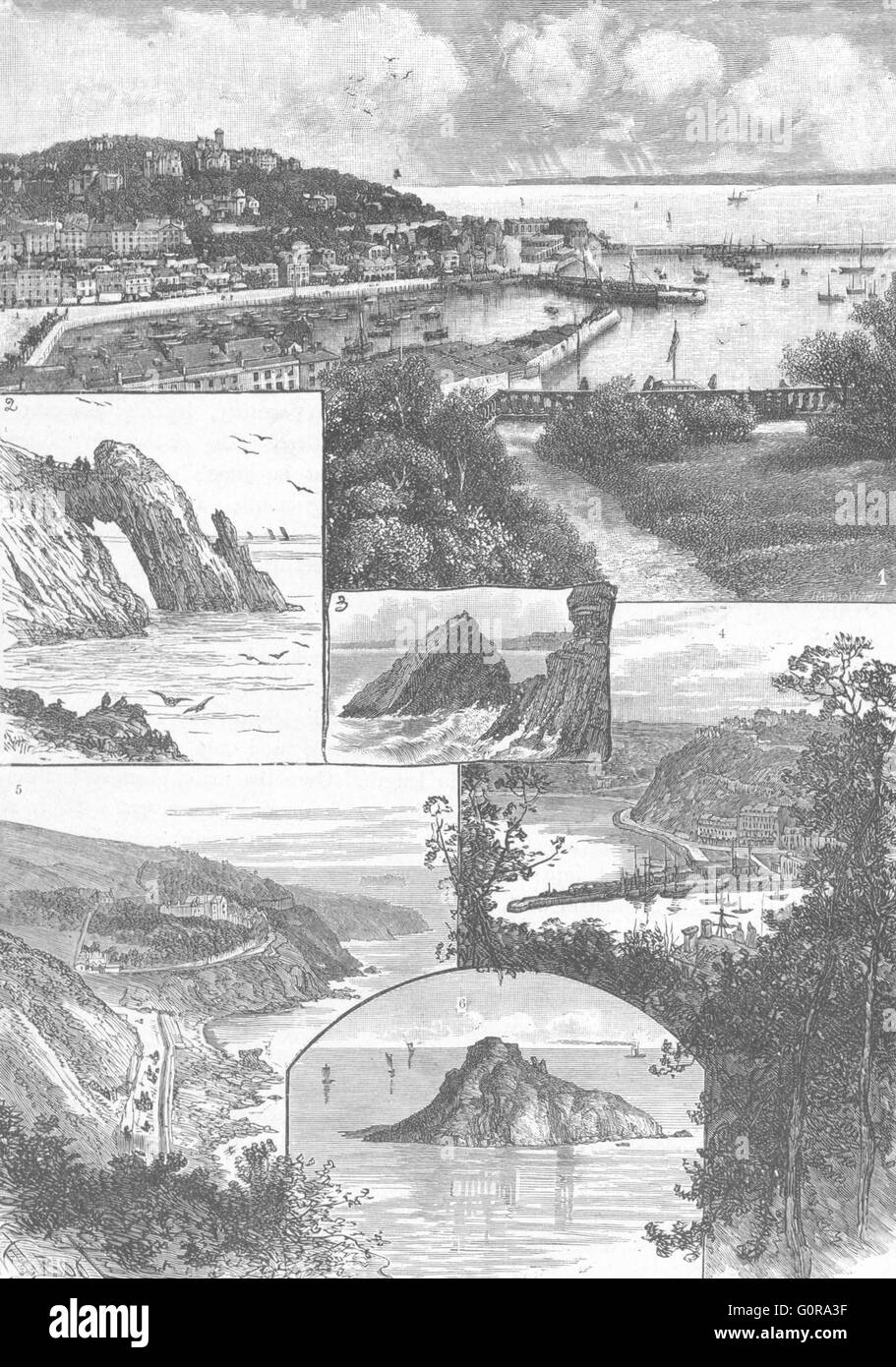 TORQUAY : Waldon ; Saddle Rock ; ; ; des ailettes de Meadfoot Thatcher, antique print 1898 Banque D'Images