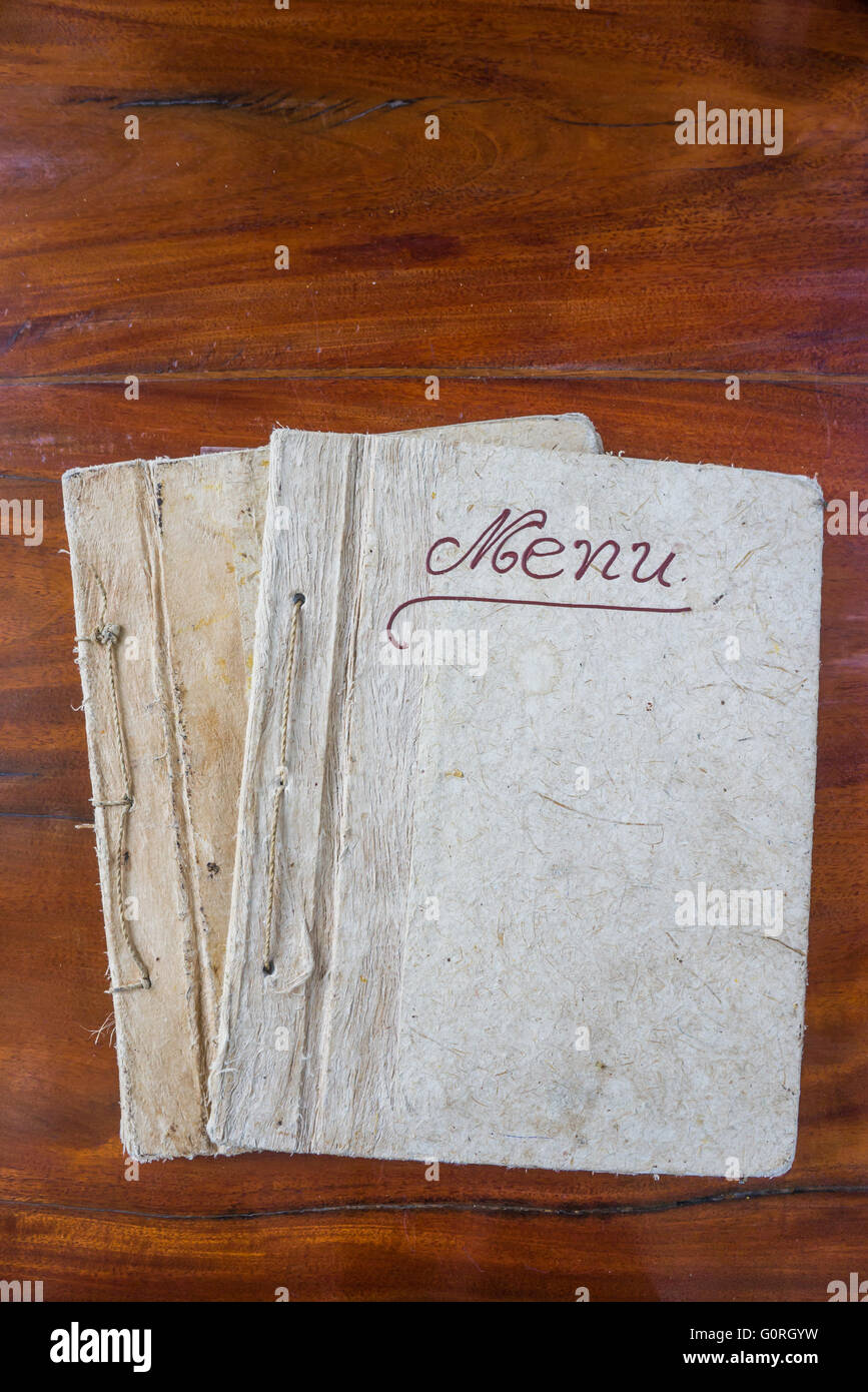 Vieux papier Menus de restaurant Banque D'Images