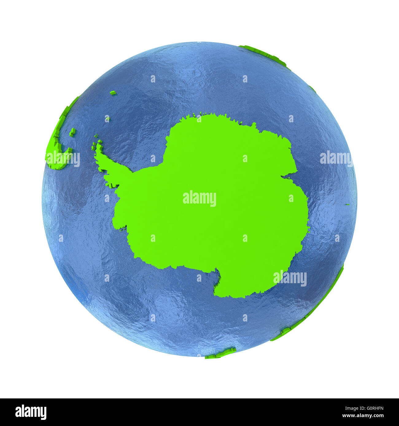 Sur l'Antarctique vert élégant modèle 3D de la planète Terre avec de l'eau réaliste de l'océan bleu et vert avec des pays continents visibles Banque D'Images