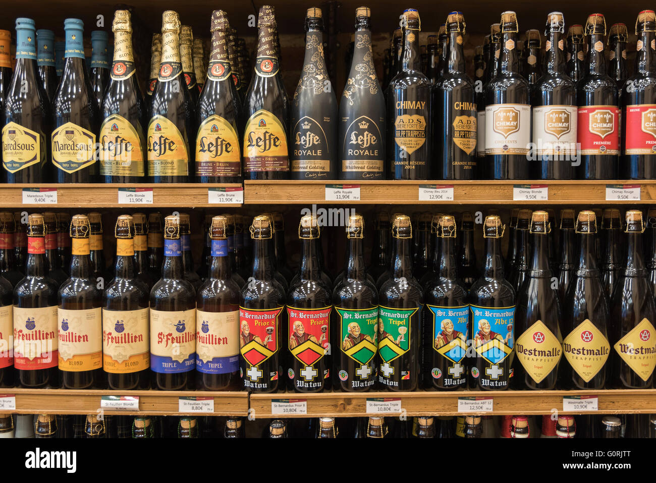 Les bouteilles de bière Bruxelles Belgique Banque D'Images