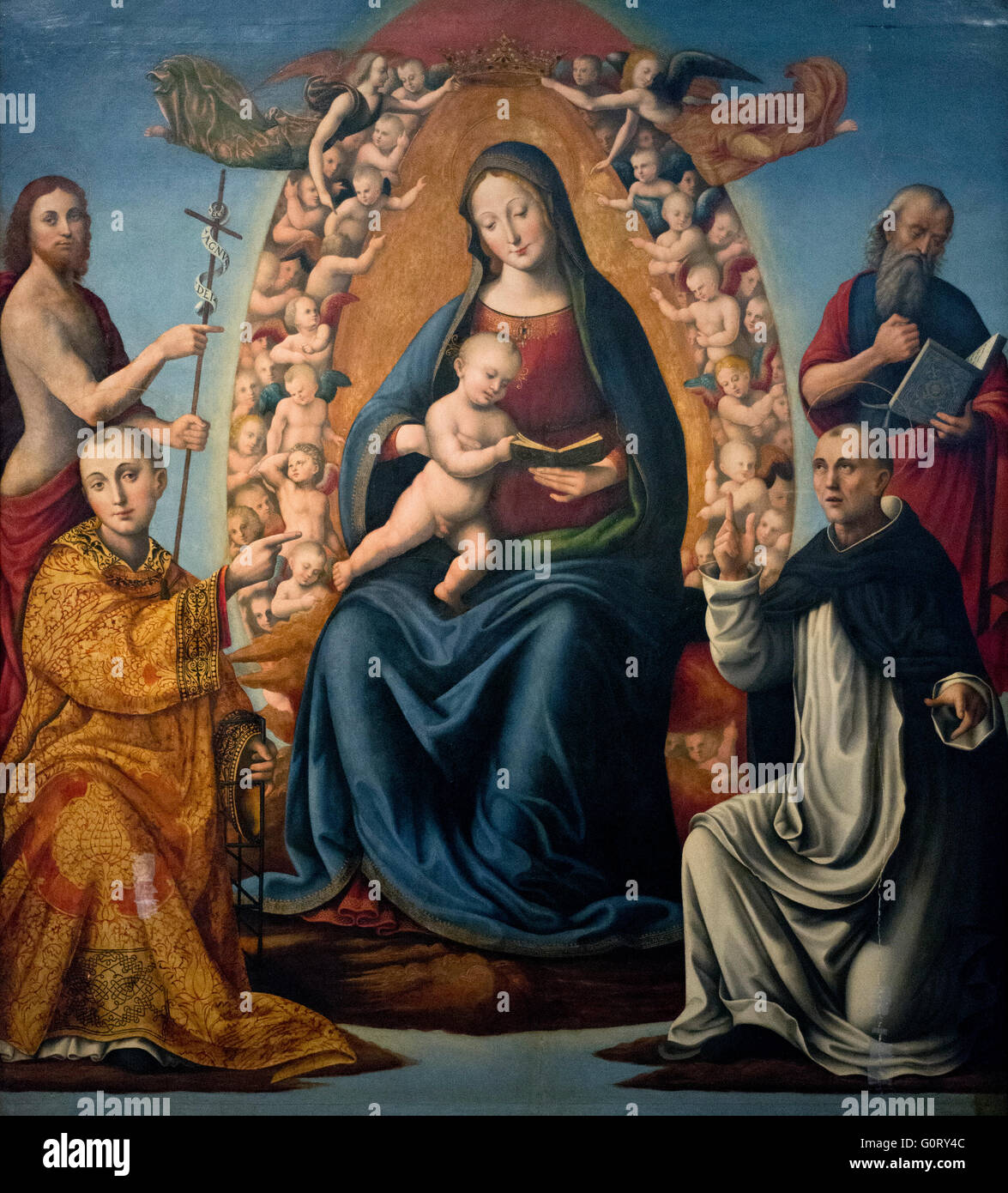 Mariano di Ser Austerio da Perugia (ca. 1470-avant 1547), Madonna et l'enfant avec les Saints Jean le Baptiste, Jérôme, Laurence et Banque D'Images