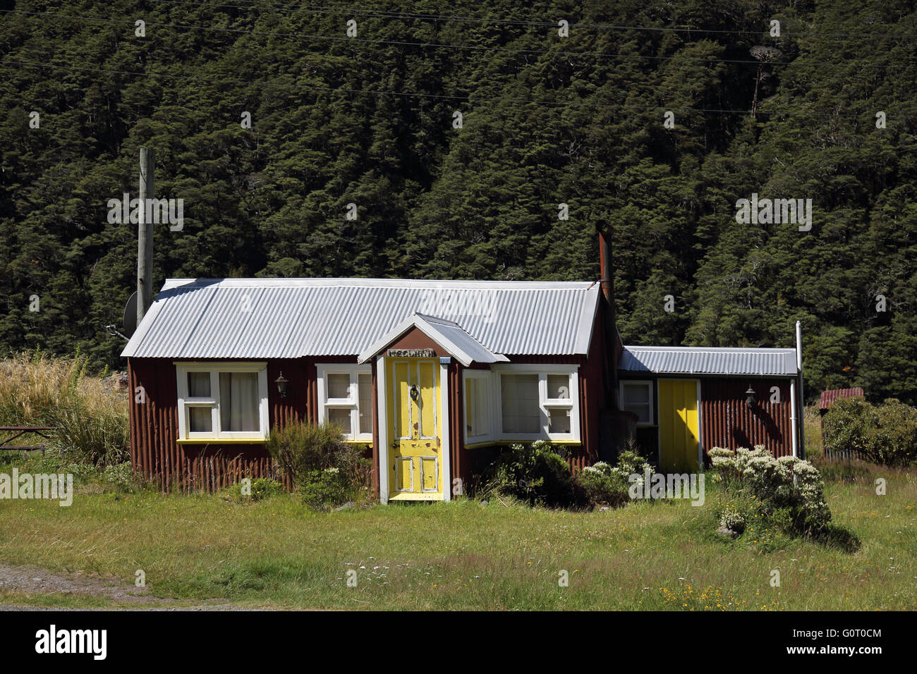 Vieux travailleurs des chemins de chalets à arthurs pass ile sud Nouvelle zelande Banque D'Images