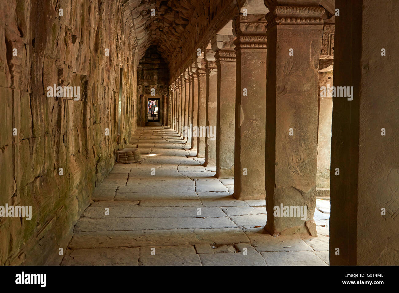 Troisième Enceinte Galerie, Côté Est de l'Aile Sud, ruines du temple Ta Prohm, Site du patrimoine mondial d'Angkor, Siem Reap, Cambodge Banque D'Images