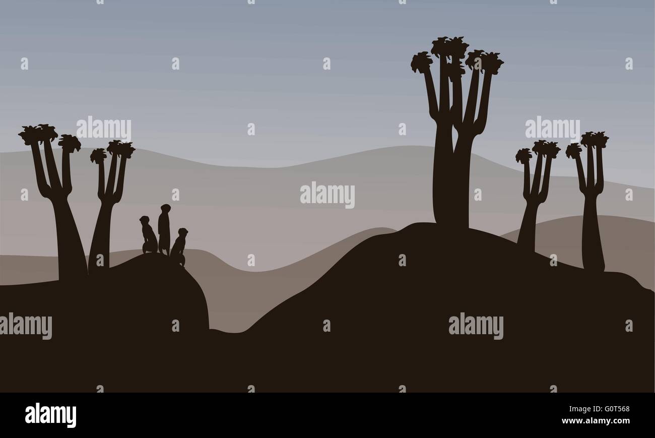 Meerkat silhouette dans les collines Illustration de Vecteur