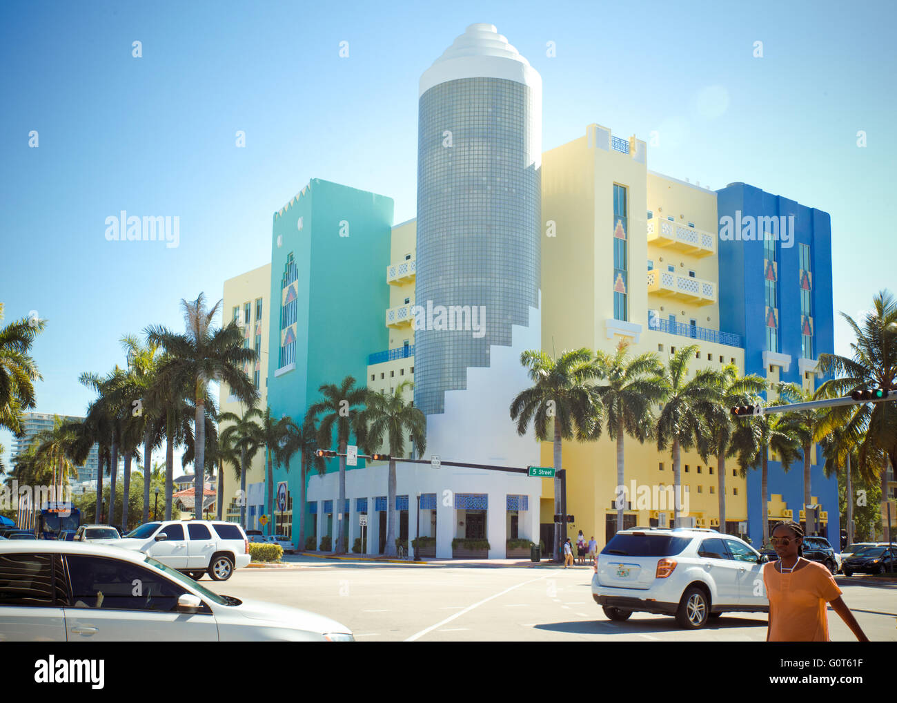 Vue de bâtiments Art déco de South Beach Miami Floride Banque D'Images Vue de bâtiments Art déco de South Beach Miami Floride Banque D'Images