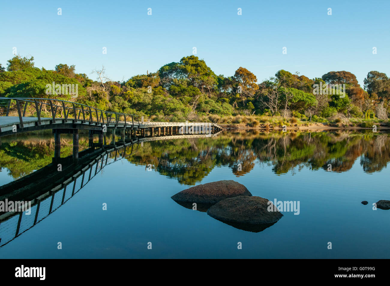 Passerelle à marée en rivière, Wilsons Promontory NP, Victoria, Australie Banque D'Images