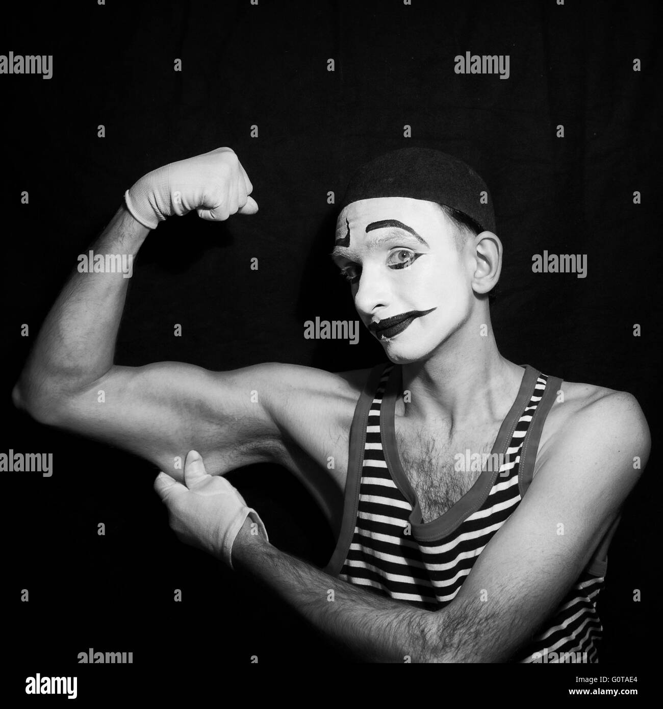 Le noir et blanc Portrait de l'acteur mime closeup Banque D'Images