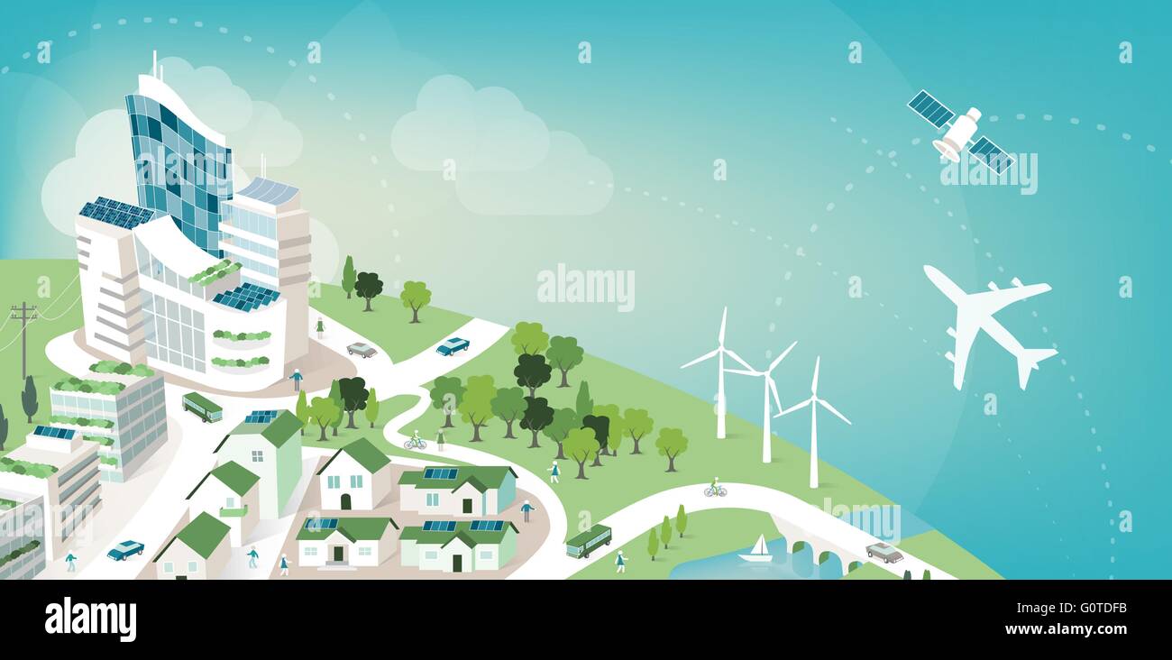 Ville durable vert sur la planète terre et ciel, de l'environnement et l'écologie concept Illustration de Vecteur
