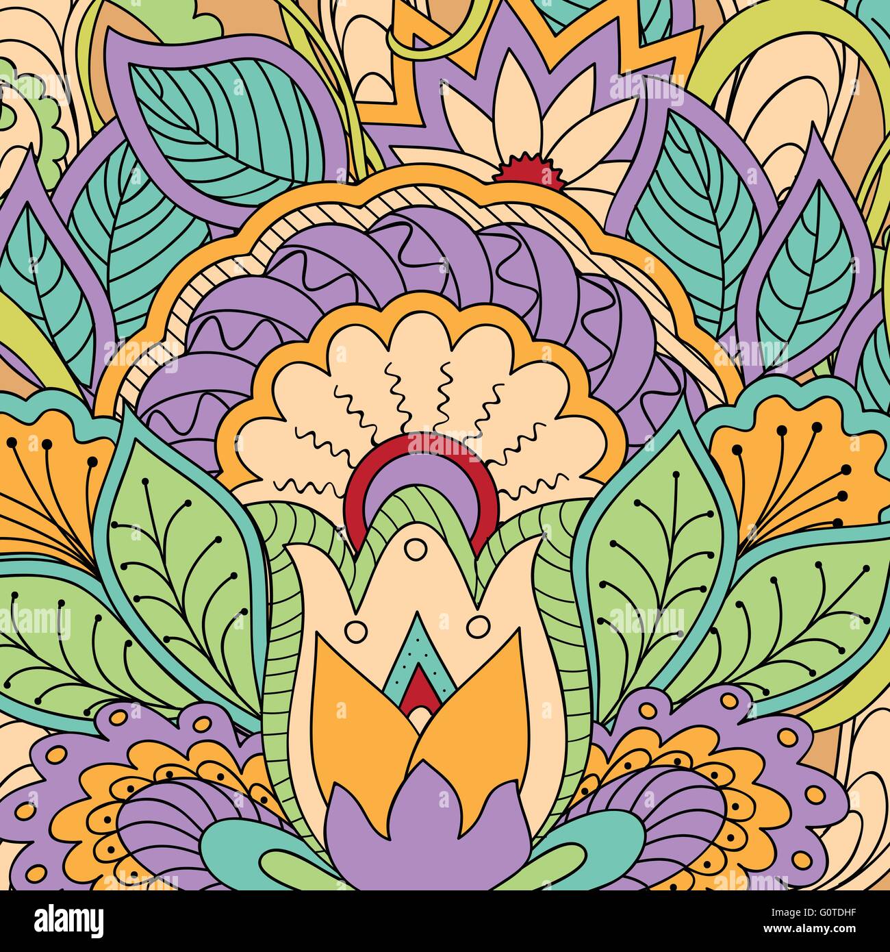 Hand drawn doodle floral background colorés avec mandala. Illustration 10. Illustration de Vecteur