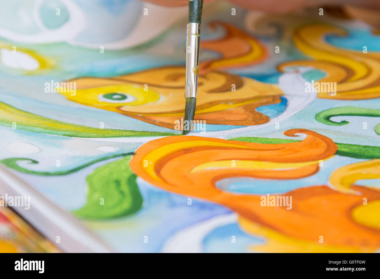 Dessin sur papier avec gros plan d'aquarelle Banque D'Images