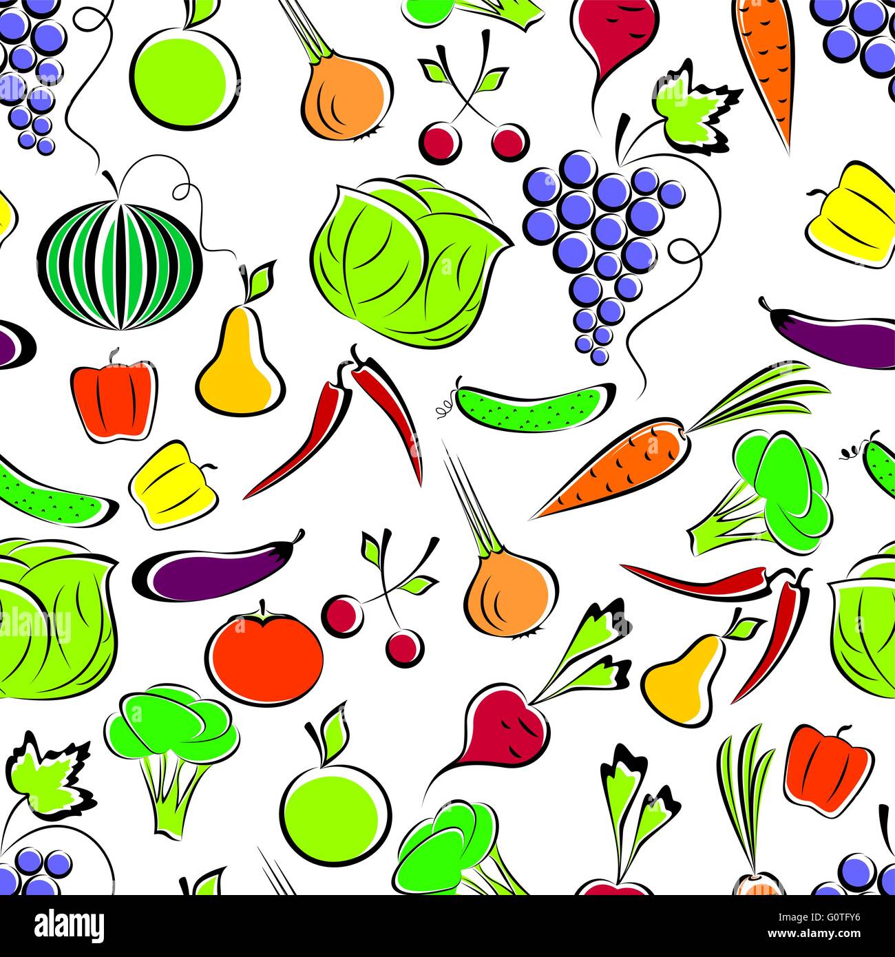Les légumes et les fruits. Illustration de Vecteur