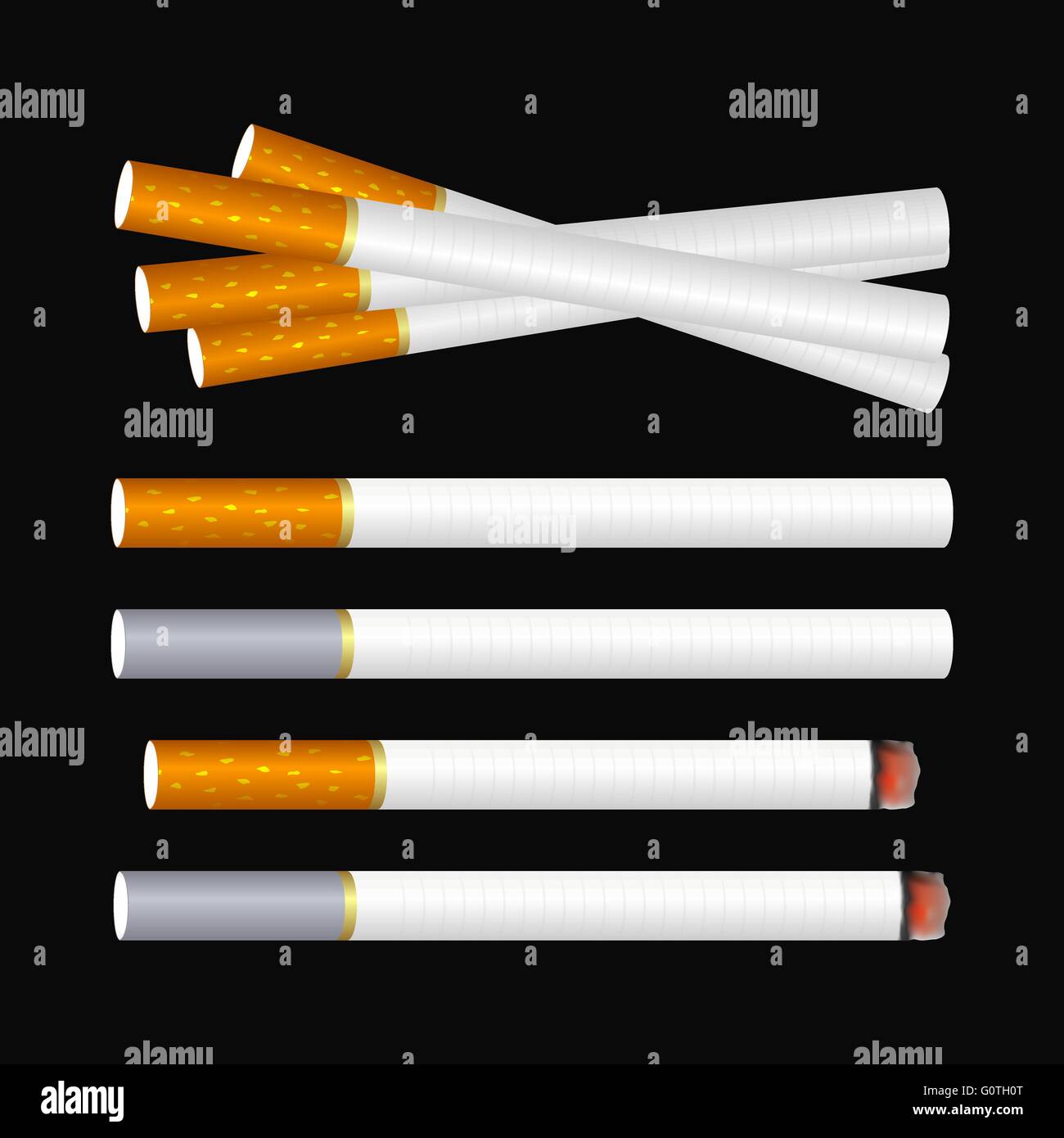 Cigarette sur noir Illustration de Vecteur