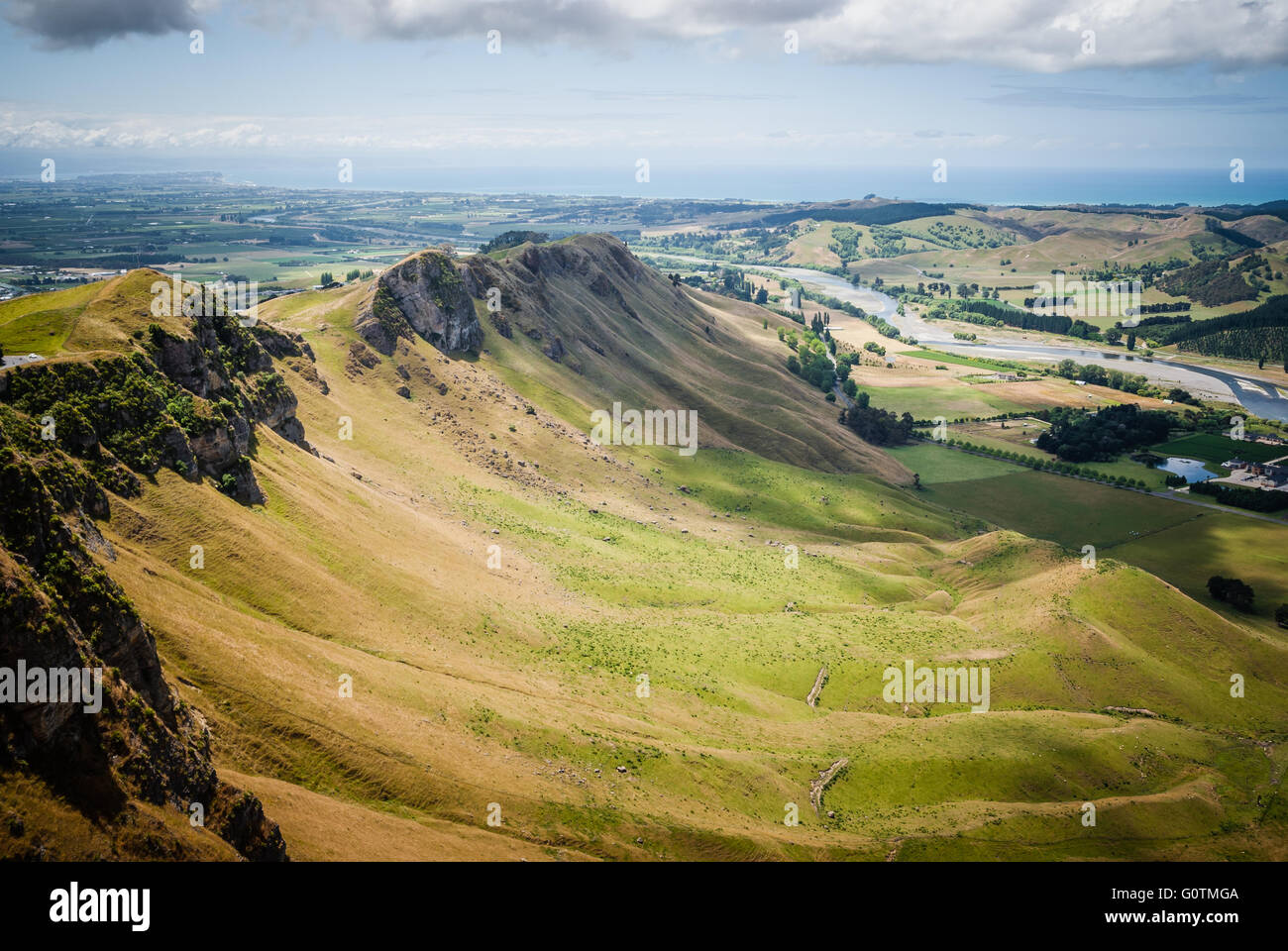 Vue sur la vallée de la rivière Tukituki La Craggy Range Vineyard et Hawkes Bay à partir de Te Mata Peak New Zealand Banque D'Images