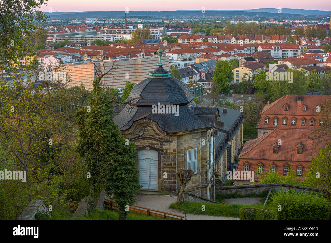 Jardins de l'abbaye de Michaelsberg Bamberg pendant le coucher du soleil Banque D'Images