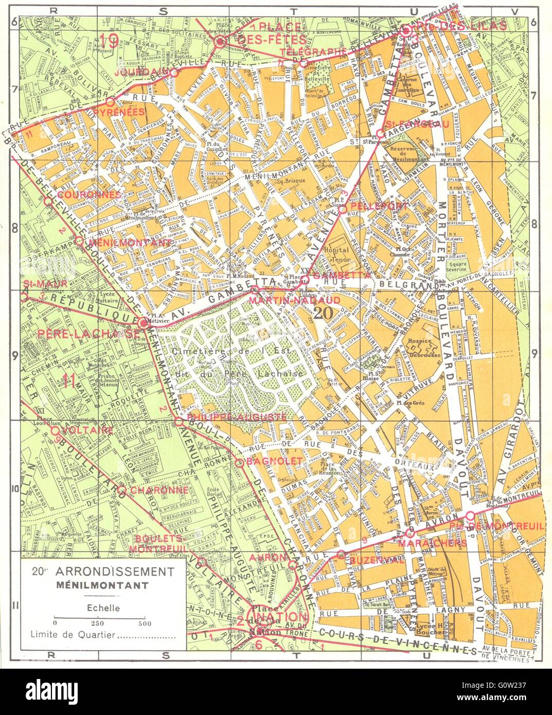 PARIS : 20e arrondissement Menilmontant, 1920 carte vintage Banque D'Images