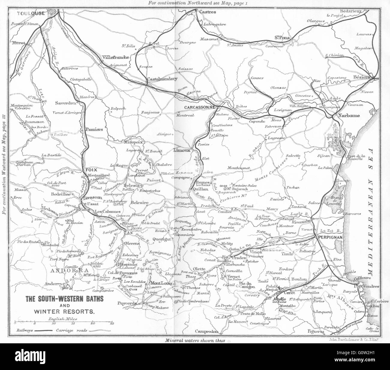 FRANCE : le Sud-Ouest des thermes et stations d'hiver, 1889 carte antique Banque D'Images
