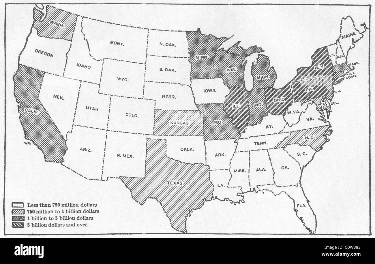 USA : La valeur des produits fabriqués en 1919 par les États, croquis, 1942 Banque D'Images