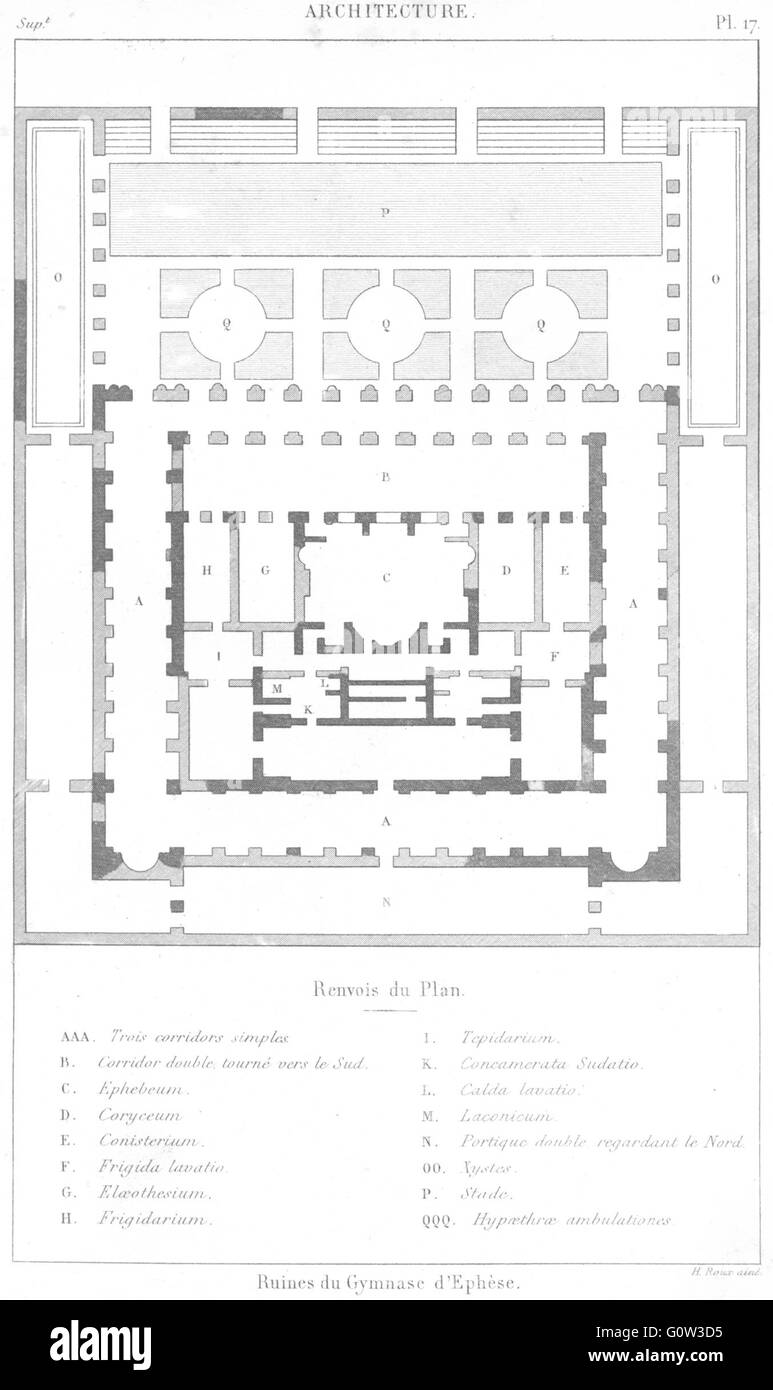 Turquie : l'architecture romaine grecque : ruines, Gymnase à Éphèse, old print 1875 Banque D'Images