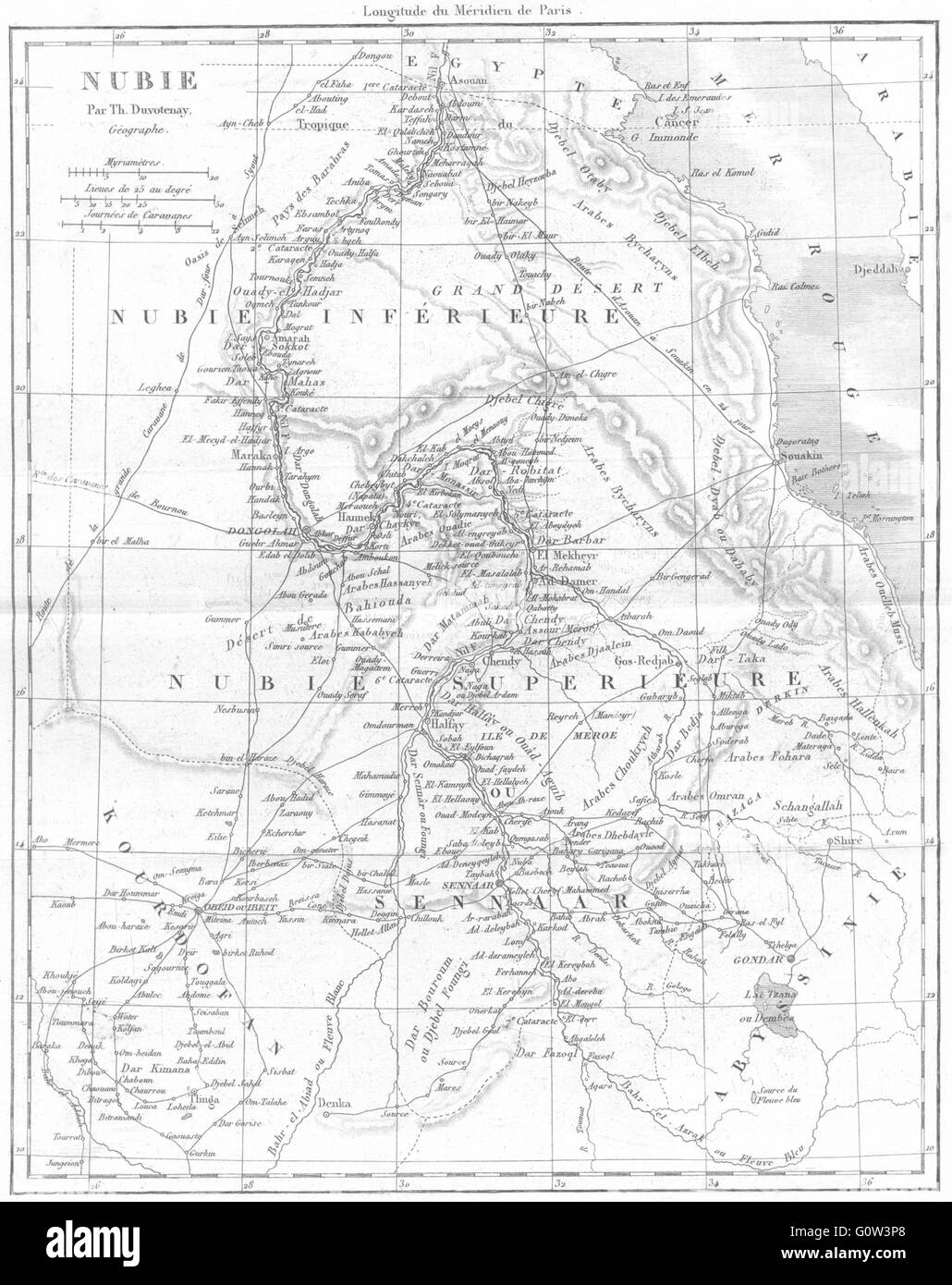 Egypte : Afrique du Sud : la Nubie), Frederik(carte antique 1875 Banque D'Images