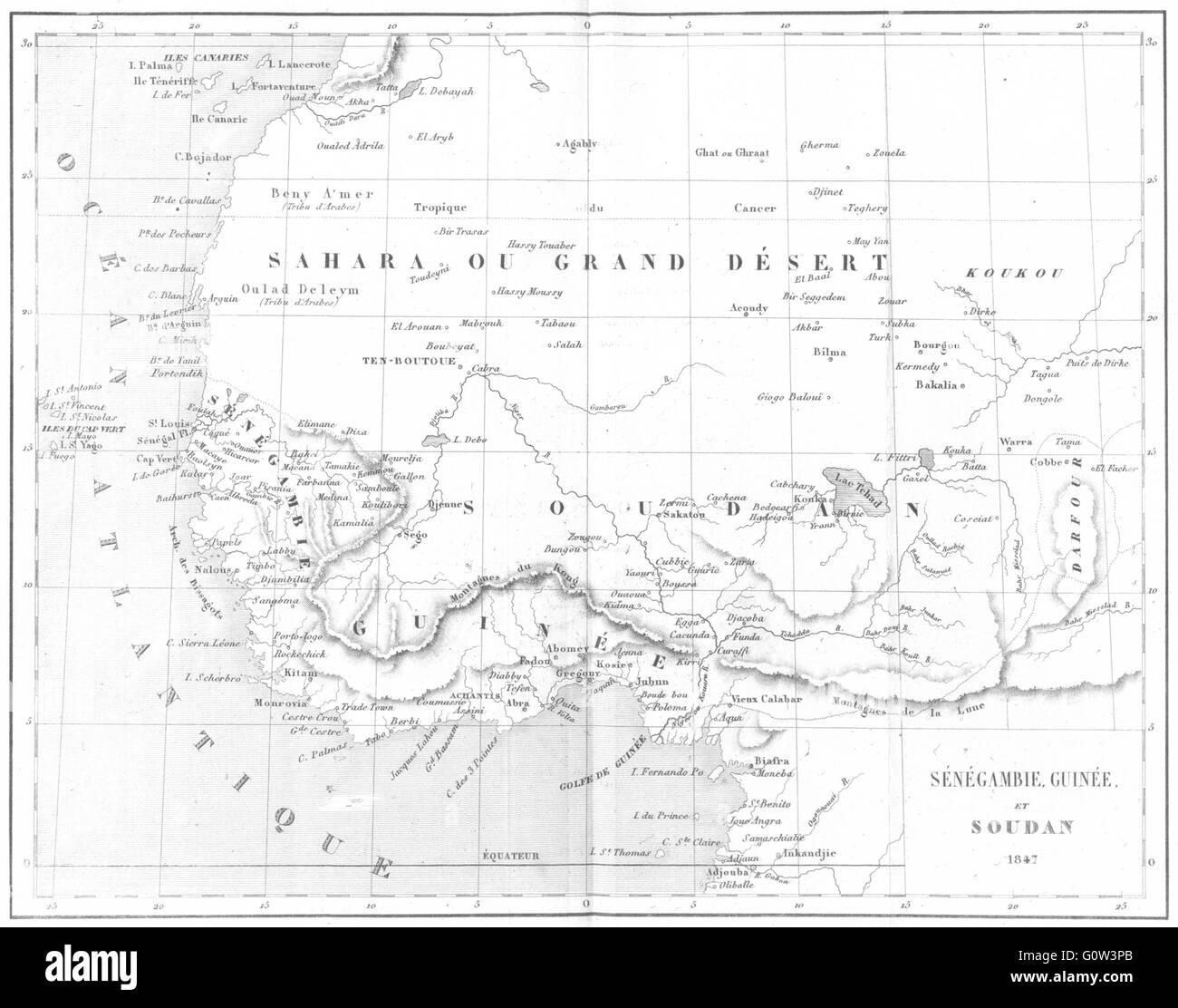 L'AFRIQUE DE L'OUEST : Sénégal Nigeria Mali Ghana Gambie Guinée 1847 Sénégambie, 1875 map Banque D'Images